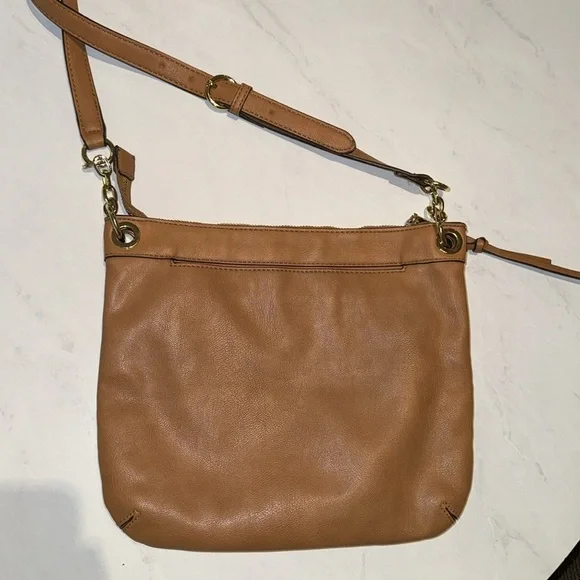 Liz Claiborne camel tan purse gold metal shoulder strap adjustable side pockets​ - Picture 7 of 12